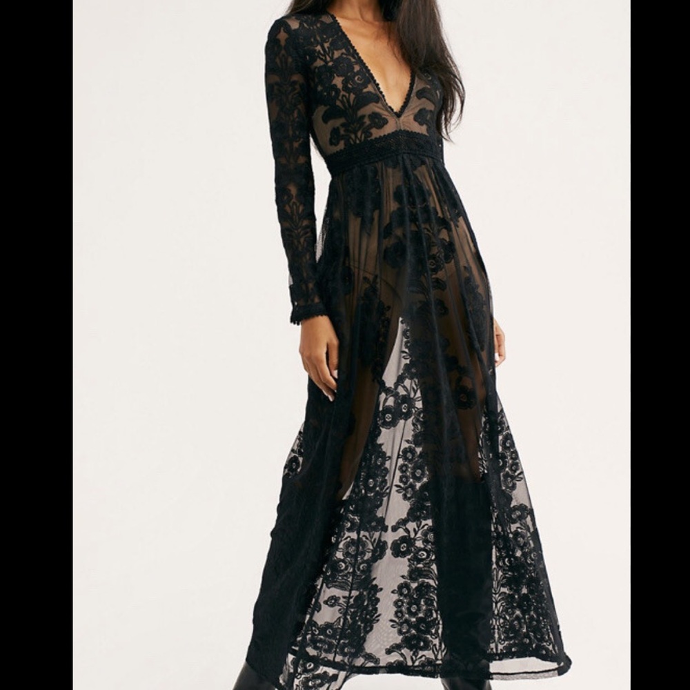 For Love And Lemons Black Lace Long Sleeve Dress